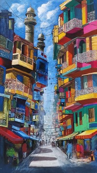 Anwer Sheikh, 18 x 36 Inch, Acrylic on Canvas, Cityscape Painting, AC-ANS-050